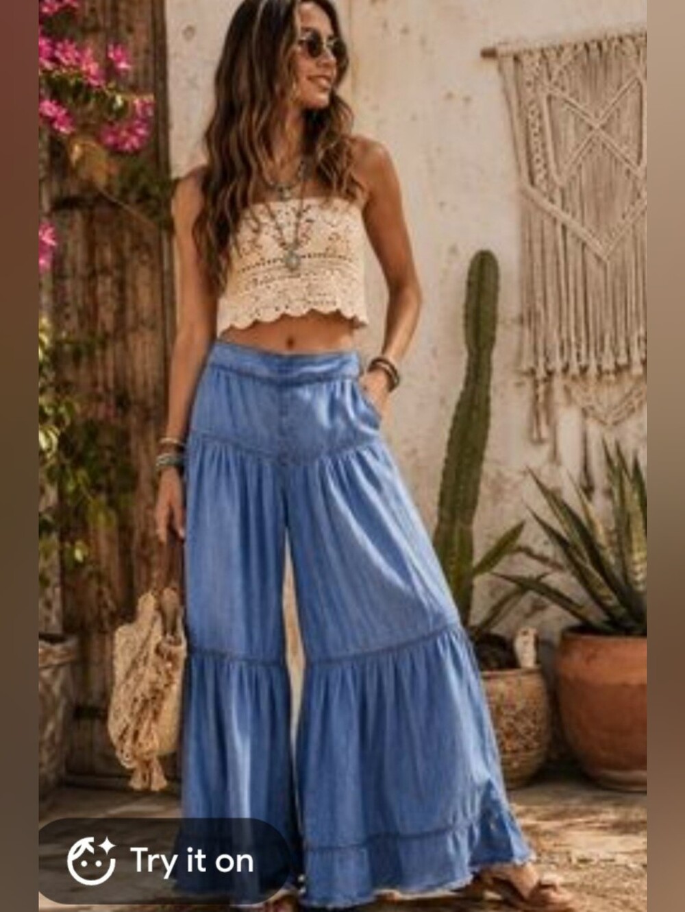 Sincerely Jules Light Blue Tiered Wide-Leg Pants
